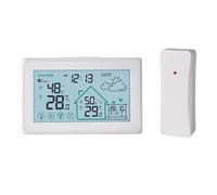 Stazione Meteorologica Wireless Touch LCD Orologio Da Parete Digitale DCF Termometro Interno/esterno Igrometro Sensore Previsione Comfort Tendenza Preciso Veloce Monitoraggio In Tempo Reale(White)