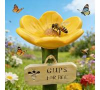 Stazione per innaffiare le api da giardino, a forma di fiore, per api, farfalle, con base per paletti, 5 pezzi, colore: giallo