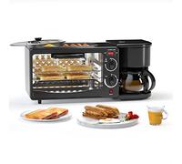 Stazione per la colazione, tostapane con padella, forno portatile per la colazione con macchina per il caffè, griglia/piastra antiaderente pressofusa per pane, uova, panini, pancetta, salsicce (nero)