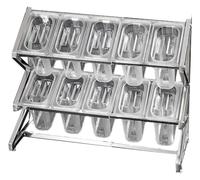 Stazione per pizza con 10 padelle da cucina in piedi, trasparente, organizer per controsoffitto, condimento con coperchio a cucchiaio