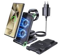 Stazione Ricarica per Samsung, MANKIW Pieghevole 3 in 1 Base Ricarica Wireless per Samsung S25/S24/S23/S22/S21/S20, Z Fold 6/5/4/3, Note20/10 Ultra, Watch 7/6/5/4/3/Active, Buds2/+/Pro/Live