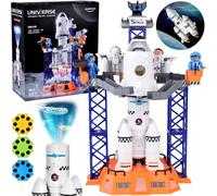 Stazione spaziale con razzo, shuttle e proiettore + personaggi