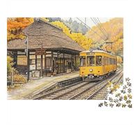 Stazione Tram Giapponese Vintage Puzzle 1000 Pezzi Carta Paesaggio Campagna Autunnale Puzzle per Adulti Relax Casa Famiglia 70x50cm/1000pcs
