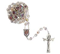 Stazioni della Croce Rosario | Perline in legno nero o vetro Chrystal | Grande regalo cattolico per la prima riconciliazione, prima comunione o cresima | devozionale quaresimale, Metallo, Senza pietra