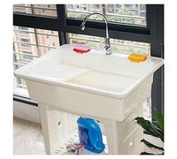 Staziportatile per il Lavaggio Delle Mani, per Esterni, Autoportante in Plastica con Lavatoio, Rubinetto per Acqua Calda Eda per Camera, Garage,/Bianco/68 Cm/27 Pollici