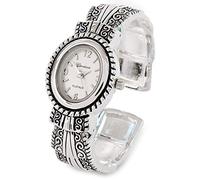 STC Orologio da polso da donna, in metallo argentato, stile occidentale, decorato con quadrante ovale