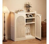 STCERY Contenitore Nascosto Per Router WiFi Con Ripiani Regolabili, Mobiletto A Pavimento Per Router, Organizer In Bambù E Rattan Per La Gestione Di Multiprese E Cavi(White,82cm/32.3in)