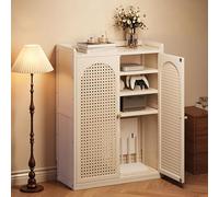 STCERY Contenitore Nascosto Per Router WiFi Con Ripiani Regolabili, Mobiletto A Pavimento Per Router, Organizer In Bambù E Rattan Per La Gestione Di Multiprese E Cavi(White,97cm/38.2in)