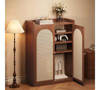 STCERY Contenitore Nascosto Per Router WiFi Con Ripiani Regolabili, Mobiletto A Pavimento Per Router, Organizer In Bambù E Rattan Per La Gestione Di Multiprese E Cavi(Brown,97cm/38.2in)