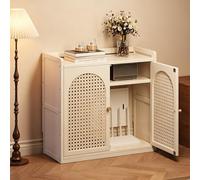 STCERY Contenitore Nascosto Per Router WiFi Con Ripiani Regolabili, Mobiletto A Pavimento Per Router, Organizer In Bambù E Rattan Per La Gestione Di Multiprese E Cavi(White,67cm/26.4in)