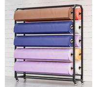 STCERY Grande Espositore Per Rotoli Di Tessuto, Scaffale Mobile Portarotolo, Distanza Tra Gli Strati Regolabile, Carrello Portaoggetti Per Un Facile Accesso E Organizzazione(Black 2,143cm/56.3in)