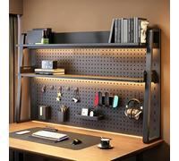 STCERY Organizzatore Da Scrivania Con Ripiani E Espositore, Alzata Da Tavolo Con Pannello Forato, 2 Livelli Con Altezza Regolabile, Struttura Trapezoidale, Salvaspazio(Black,120 * 93cm/47.2 * 36.6in)