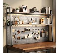 STCERY Organizzatore Da Scrivania Con Ripiani E Espositore, Alzata Da Tavolo Con Pannello Forato, 2 Livelli Con Altezza Regolabile, Struttura Trapezoidale, Salvaspazio(Brown,140 * 93cm/55.1 * 36.6in)