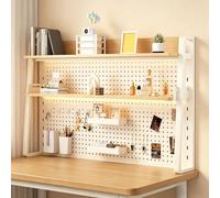 STCERY Organizzatore Da Scrivania Con Ripiani E Espositore, Alzata Da Tavolo Con Pannello Forato, 2 Livelli Con Altezza Regolabile, Struttura Trapezoidale, Salvaspazio(Wood,100 * 93cm/39.4 * 36.6in)