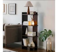 STCERY Scaffale Angolare A 4 Ripiani, Libreria Angolare Con Telaio In Legna, Libreria Moderno Da Pavimento, Scaffale Alto Per Soggiorno, Camera Da Letto(Brown)