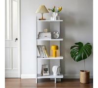 STCERY Scaffale Angolare A 4 Ripiani, Libreria Angolare Con Telaio In Legna, Libreria Moderno Da Pavimento, Scaffale Alto Per Soggiorno, Camera Da Letto(White)