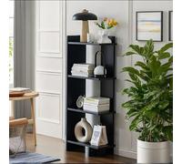 STCERY Scaffale Angolare A 4 Ripiani, Libreria Angolare Con Telaio In Legna, Libreria Moderno Da Pavimento, Scaffale Alto Per Soggiorno, Camera Da Letto(Black)