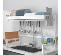 STCERY Scolapiatti Sopra Il Lavandino, Organizer Per Scolapiatti, Design A Scatto, Altezza Del Pavimento Regolabile, Adatto Per Case, Dormitori E Camper(White,91cm/35.8in)