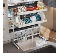 STCERY Scolapiatti Sopra Il Lavandino, Scolapiatti Da Cucina In Acciaio Inossidabile Con 1-2 Ripiani Regolabili In Altezza E Organizer Multifunzionali, Per Banconi Da Cucina(White 2,81cm/31.9in)