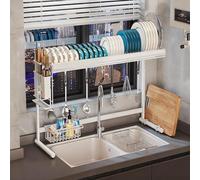 STCERY Scolapiatti Sopra Il Lavandino, Scolapiatti Da Cucina In Acciaio Inossidabile Con 1-2 Ripiani Regolabili In Altezza E Organizer Multifunzionali, Per Banconi Da Cucina(White 1,81cm/31.9in)