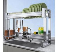 STCERY Scolapiatti Sopra Il Lavello, Scolapiatti Da Cucina In Acciaio Inox 304, Ripiano Espandibile, Organizer Da Cucina Sopra Il Lavello, Comodo E Pratico(Silver 1,55cm/21.6in)