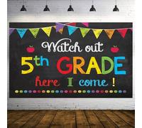 STCREE BJOKEE34 - Fondale con scritta "Welcome Back to School", 2,1 x 1,5 m, con scritta "Watch out 5th Grade Here I Come", sfondo lavagna decorativa per scuola, feste, bacheca da parete