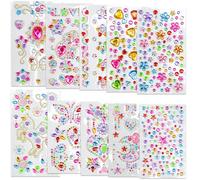 STCRERAG 10 Fogli Adesivi con Strass di Cristallo Autoadesivi Strass per Gioielli in Acrilico Adesivi Strass Gemme per Decorazioni Strass Adesivi per Viso Adesivi Strass Sticker Brillantini Bambini