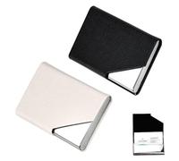 STCRERAG 2 Pezzi Porta Biglietti da Visita in Pelle PU Porta Carte Sottile Professionale Porta Biglietti da Visita Metallo Porta Biglietti Tascabile da Viaggio e Affari per Donna e Uomo - Nero, Bianco