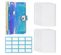 STCRERAG Raccoglitore Anelli A6 in PVC Mini Raccoglitore Documenti con 6 Fori Copertina del Taccuino con 8 Buste Trasparenti A6 e Etichetta Adesiva Raccoglitore Laser per Ufficio, Scuola - Arcobaleno