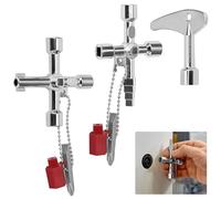 STCRERAG Set di 3 Chiavi Universali Multifunzione - 4 in 1 Metallo a Croce Con 4 Punte - Per Rubinetti, Contatori Acqua, Elettricità, Gas e Radiatori