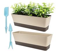 STCRERAG Set di Fioriere 2 PZ Vaso per Piante Rettangolare 30,5 x 9,7 x 8,5 cm Vasi Grandi da Fiori con Sottovasi Vaso per Fiori in Plastica Fioriera da Balcone con Foro di Scarico per Piante Grasse
