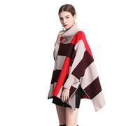 STDNERY Cappotto Invernale da Donna Lungo Scialle Mantello Spesso Foderato in Pile Caldo Casual Taglie Forti for Esterni(Beige+Red)