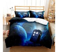 Ste-X Copripiumino per Bambini Doctor Who da 3 Pezzi, Set di Biancheria da Letto Stampato con Chiusura A Cerniera, Copripiumino per Bambini Reversibile Bianco (220x240cm,DW 04)