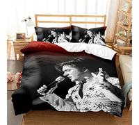 Ste-X Copripiumino per Bambini Elvis Presley da 3 Pezzi, Set di Biancheria da Letto con Stampa E Chiusura A Cerniera, Copripiumino per Bambini Reversibile Bianco (150x200cm,EP 04)