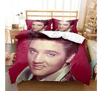 Ste-X Copripiumino per Bambini Elvis Presley da 3 Pezzi, Set di Biancheria da Letto con Stampa E Chiusura A Cerniera, Copripiumino per Bambini Reversibile Bianco (220x240cm,EP 01)