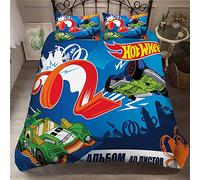 Ste-X Set Biancheria da Letto 135x200 Cm più Dimensioni Hot Wheels Auto Sportiva Copripiumino 52% Cotone Morbido E Confortevole Copripiumino + 2 Federa 80x80 Cm (200x200cm,Corsa 03)