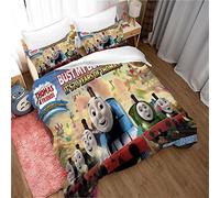 Ste-X Set Copripiumino Thomas The Train 3 Pezzi Set Biancheria da Letto Bianco Morbido E Traspirante - Cerniera + 2 Federe 80 X 80 (150x200cm,Tommaso 04)