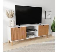 Supporto TV scanalato contemporaneo - Collezione 2023 - Tavolo consolle per centro intrattenimento da 70 pollici con contenitore per soggiorno - Adatto per TV da 32 a 80 pollici (bianco e rovere)