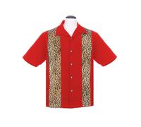 Steady Abbigliamento Leopardo Pannello Rosso Rockabilly Bowling Bottoni Camicia