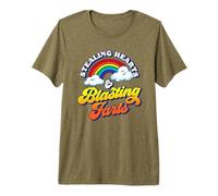 Stealing Hearts & Blasting Farts Funny Rainbow Valentines Maglietta Premium