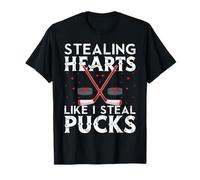 Stealing Hearts Like I Steal Pucks Valentines Hockey Maglietta