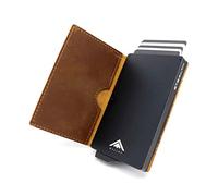 Stealth Wallet RFID Portacarte - Minimalista Alluminio Porta Carte Di Credito Uomo con Scatola Regalo - Metallo Leggero Portafoglio Portacarte Uomo (Alluminio Nero, Pelle Marrone Crazy Horse)