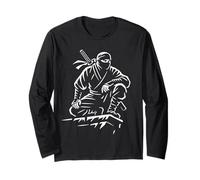 Stealth Warrior Ninja Crouch Line Art Katana Graphic Icona Maglia a Manica