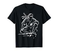 Stealth Warrior Ninja Crouch Line Art Katana Graphic Icona Maglietta