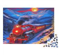 Steam Train 1000 Piece for Women Men Red Train in Mountains Fun And Challenging Family Game Gift Idea 70x50cm/1000pcs