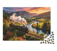 Steam Train Puzzles 1000 pezzi Materiale riciclato Autumn Countryside Puzzles for Anziani Relieve Senile Dementia Divertente Gioco familiare Activity Home 70x50cm/1000pcs