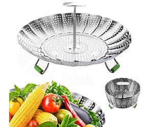 Steamer Basket, Veggie Steamer Basket for Cooking Stainless Steel Folding Vegetable Steamer Insert with Extending Removable Center Handle Expandable to Fit Various Size Pot (5,5" to 9")