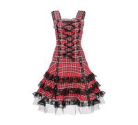 Steampunk - Abito vintage da donna Midi, senza maniche, stile medievale, con pizzo, in rete gotica, a vita alta, linea ad A, per il tempo libero, per Halloween, Colore: rosso, XL