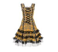 Steampunk - Abito vintage da donna Midi, senza maniche, stile medievale, con pizzo, in rete gotica, a vita alta, linea ad A, per il tempo libero, per Halloween, Colore: arancione., S