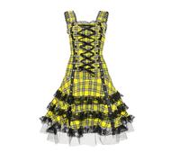 Steampunk - Abito vintage da donna Midi, senza maniche, stile medievale, con pizzo, in rete gotica, a vita alta, linea ad A, per il tempo libero, per Halloween, giallo., XL